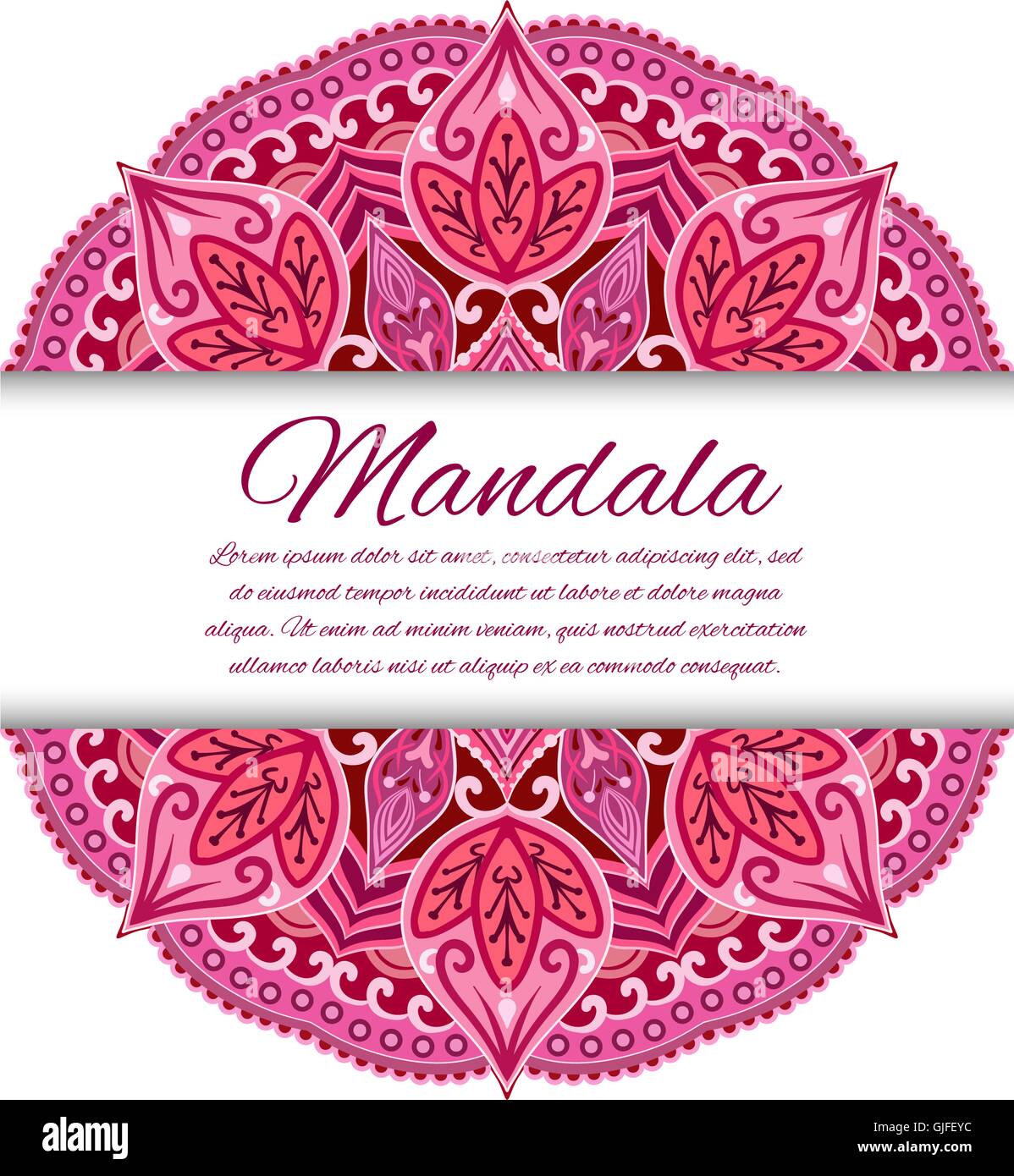 Carte avec mandala. Vector background. Carte ou invitation. Rouge. Mariage. Cercle géométrique de l'élément. Illustration de Vecteur