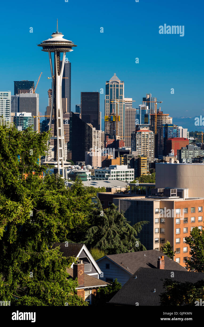 Le centre-ville avec Space Needle, Seattle, Washington, USA Banque D'Images