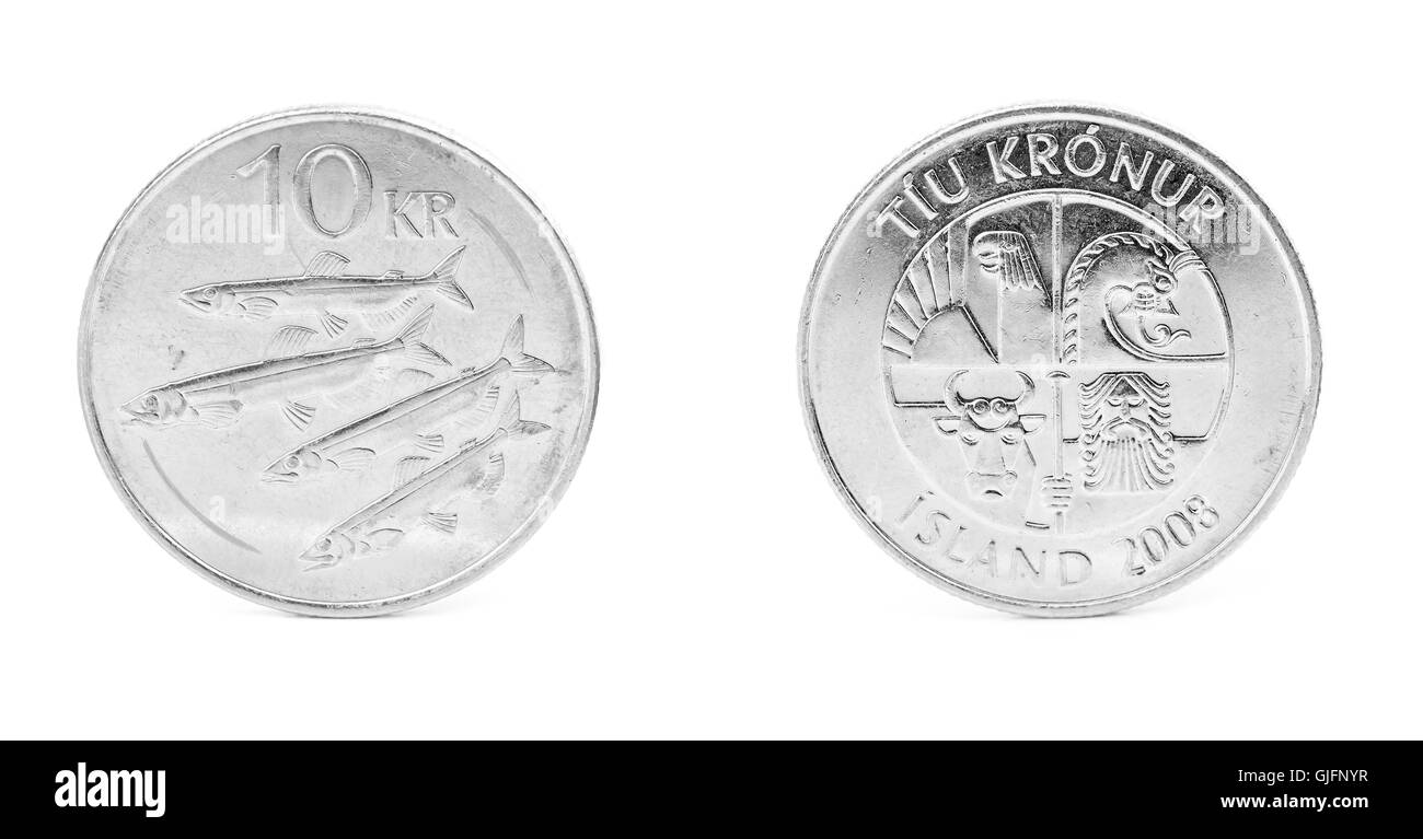 10 couronne islandaise coin isolé sur fond blanc Banque D'Images