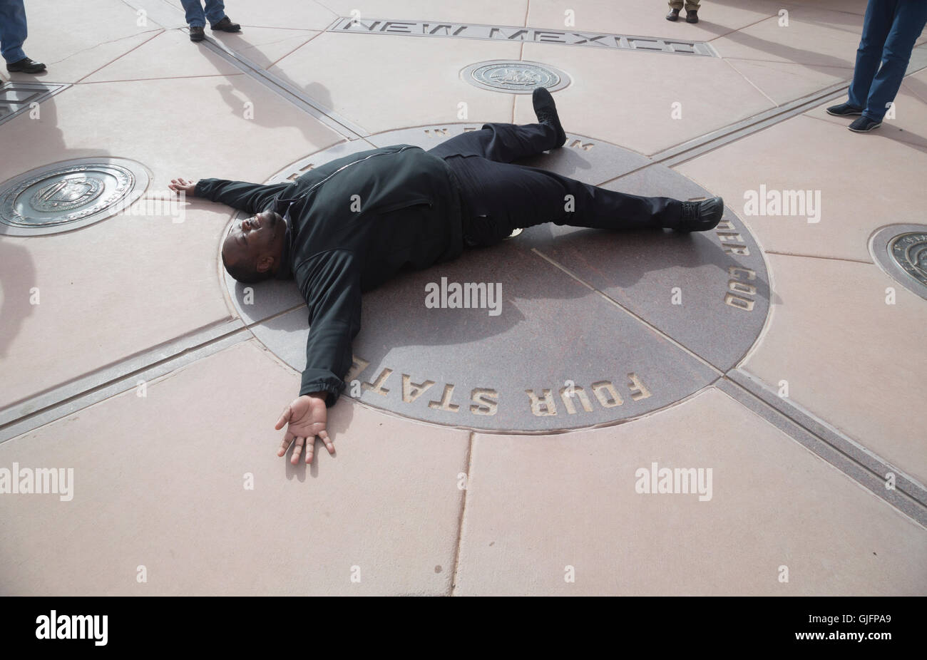 Visiteur dessus signe de quatre coins lieu de rencontre à USA Banque D'Images