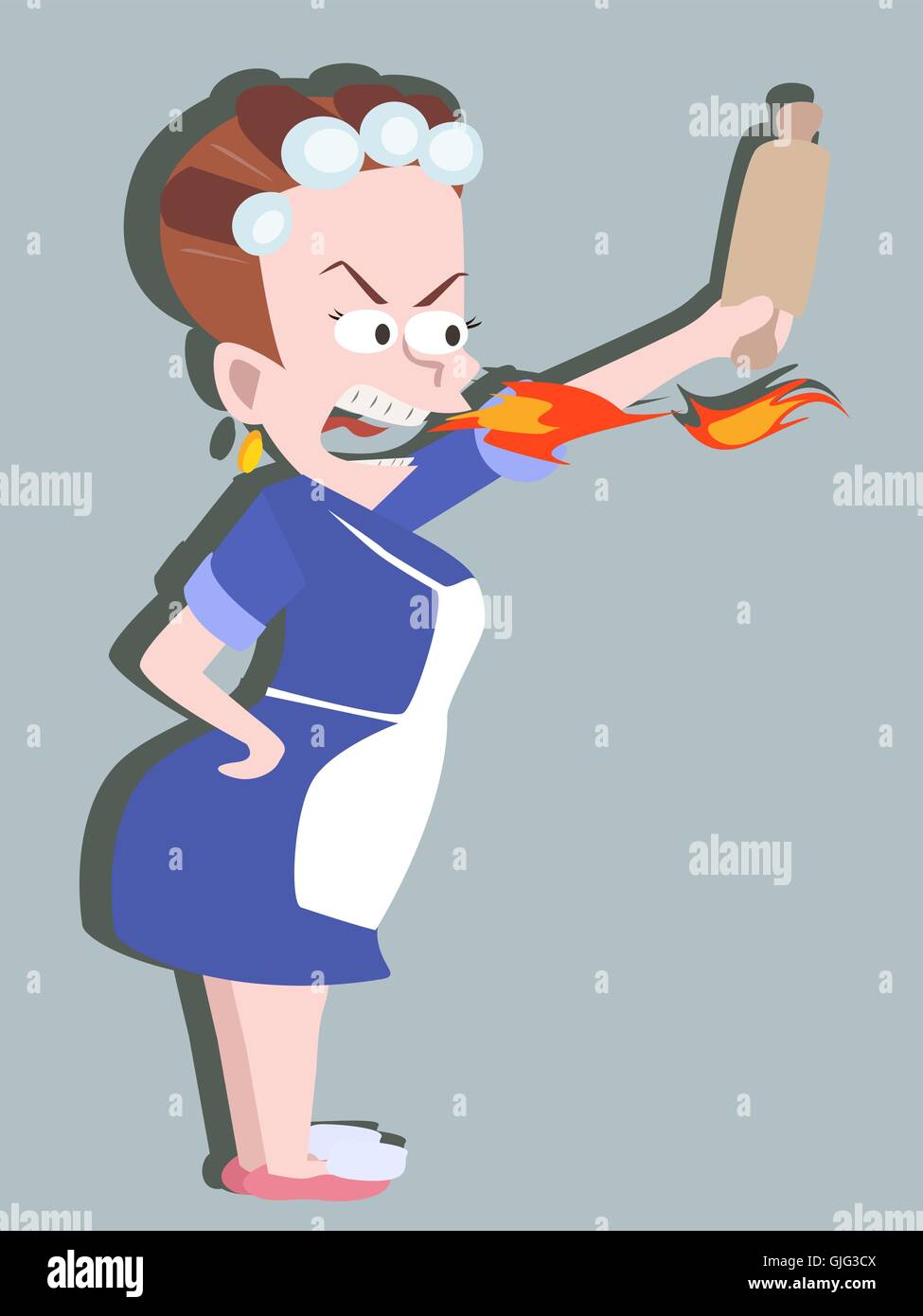 Femme Au Foyer En Colere Crier Funny Cartoon Illustration De Femme Comique Image Vectorielle Stock Alamy