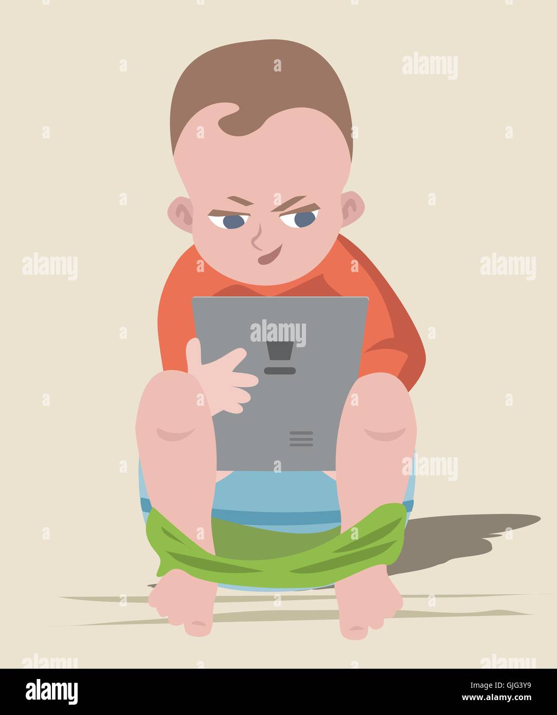Baby Boy sitting sur pot de chambre avec tablet - funny cartoon illustration Illustration de Vecteur