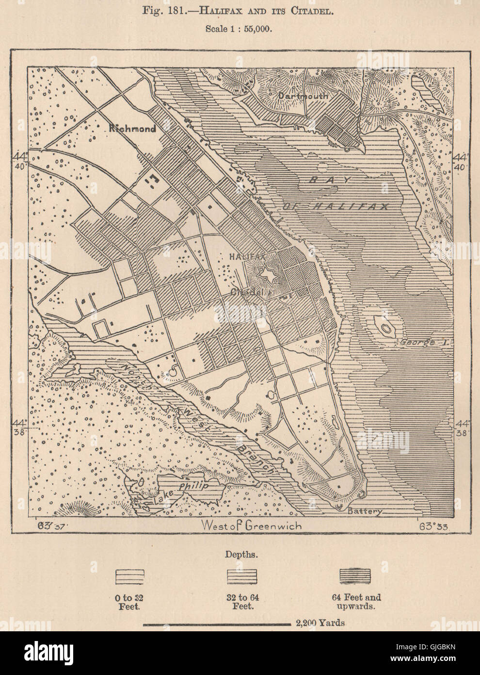 Halifax et sa citadelle. Canada, 1885 carte antique Banque D'Images
