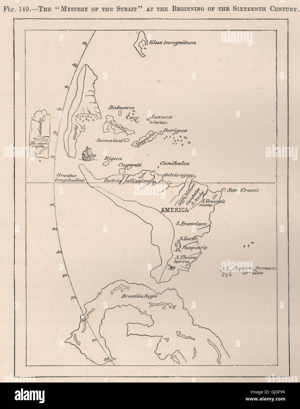 Mystère du Détroit, au début du 16e siècle. Début 1885, la carte des Amériques Banque D'Images
