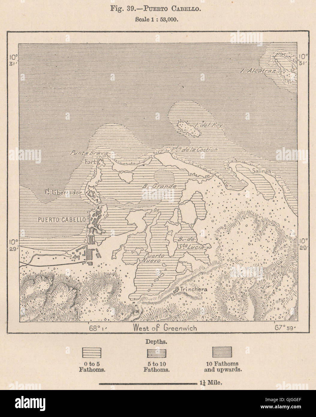 Puerto Cabello. Le Venezuela, 1885 carte antique Banque D'Images