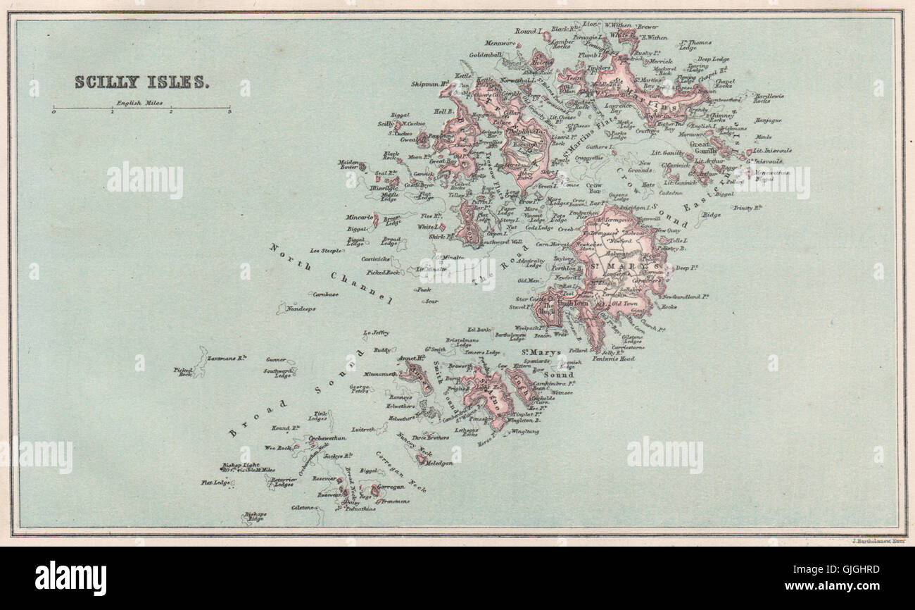 Îles Scilly. St Mary's Tresco Saint Martin. BARTHOLOMEW, 1886 carte antique Banque D'Images