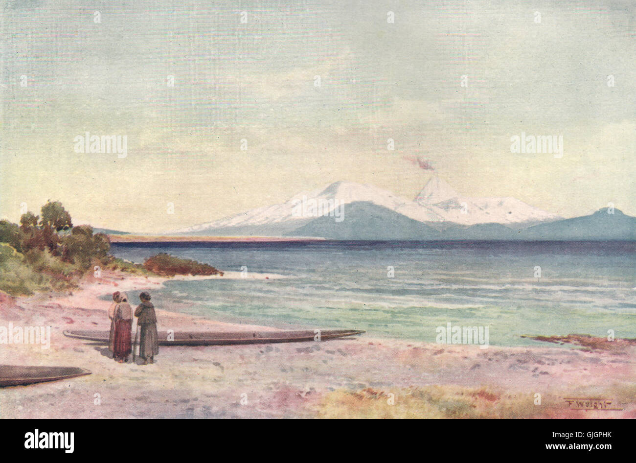 'Le lac Taupo' par Frank Wright. La NOUVELLE ZELANDE, antique print 1908 Banque D'Images