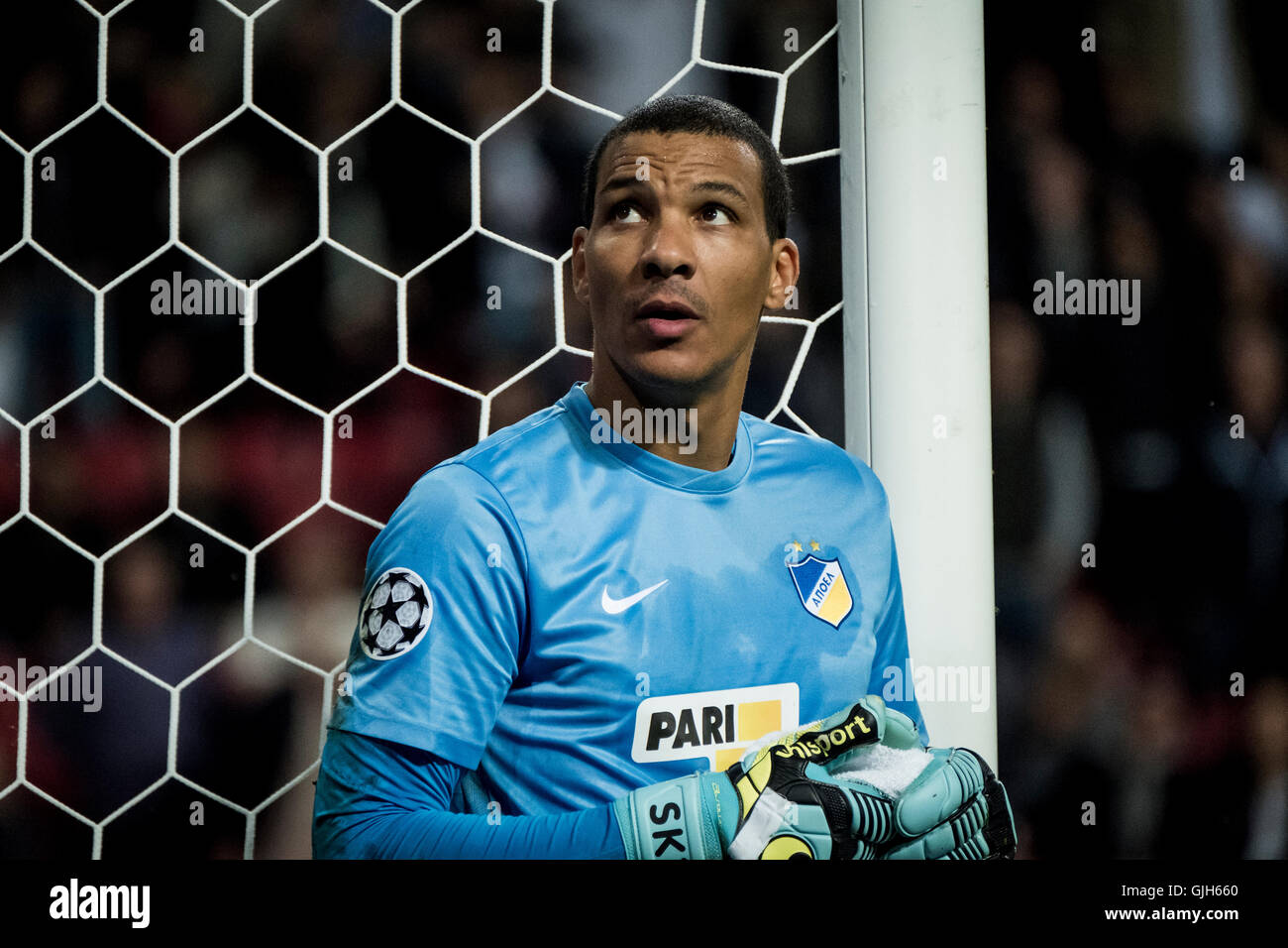 Danemark, Copenhague, 16 août 2016. Boy Waterman de APOEL NICOSIE au cours de l'UEFA Champions League play-off match entre FC Copenhague et APOEL NICOSIE Nicosie FC à Telia Parken. De : Kim M. Leland/Alamy Live News Banque D'Images