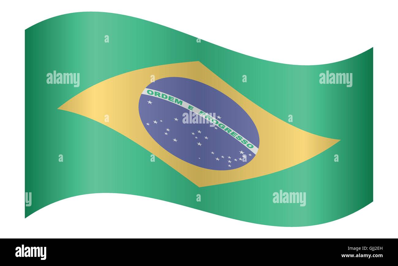 Drapeau du Brésil en agitant sur fond blanc. Drapeau national brésilien. Illustration de Vecteur