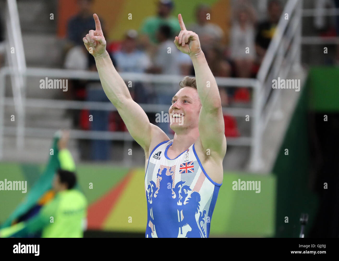 Grande-bretagne, Nile Wilson a remporté une médaille de bronze au barre horizontale dans l'Arène Olympique de Rio sur le onzième jour du temps des Jeux Olympiques de Rio, au Brésil. Banque D'Images