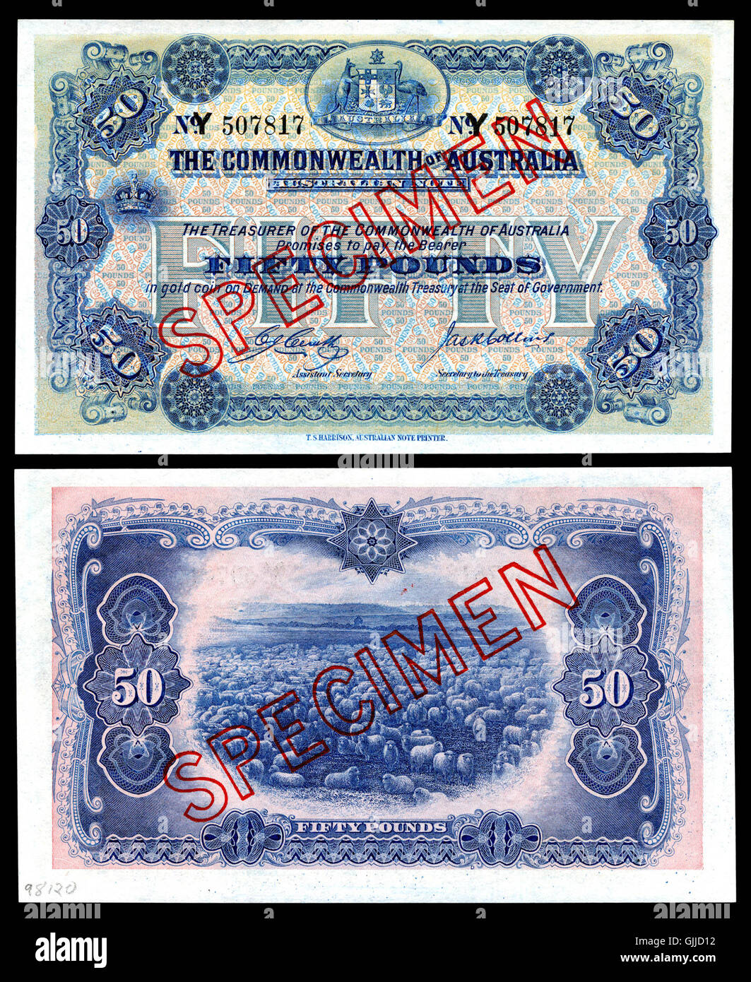 AUS 8c Commonwealth d'Australie 50 livres (1918) Banque D'Images