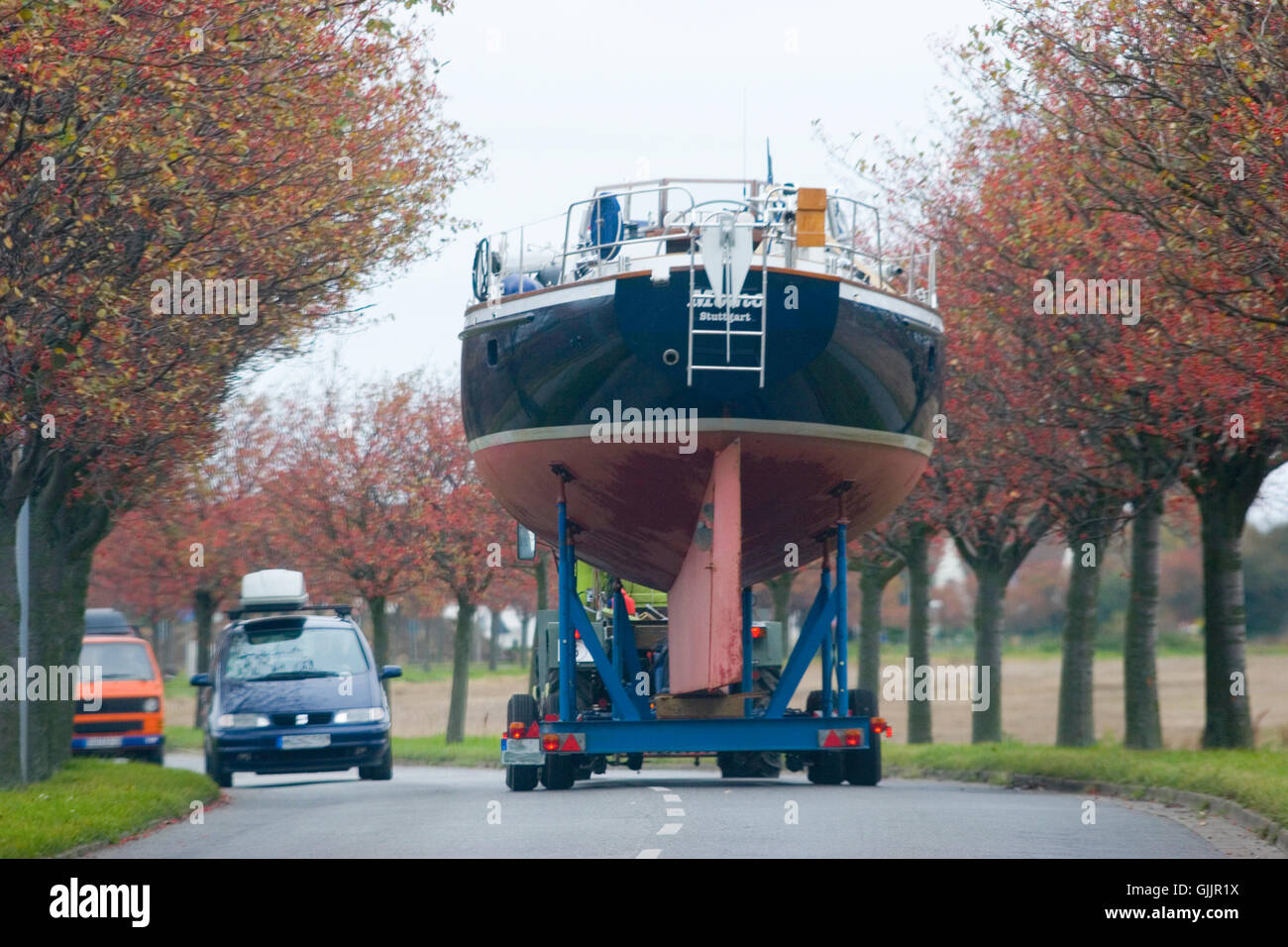 Transport de bateau sur fehmarn Banque D'Images