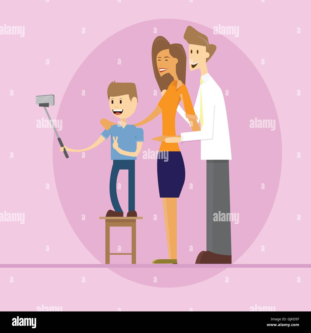 Les parents de famille avec fils prendre Photo Sur Selfies Smart Phone avec Stick Illustration de Vecteur