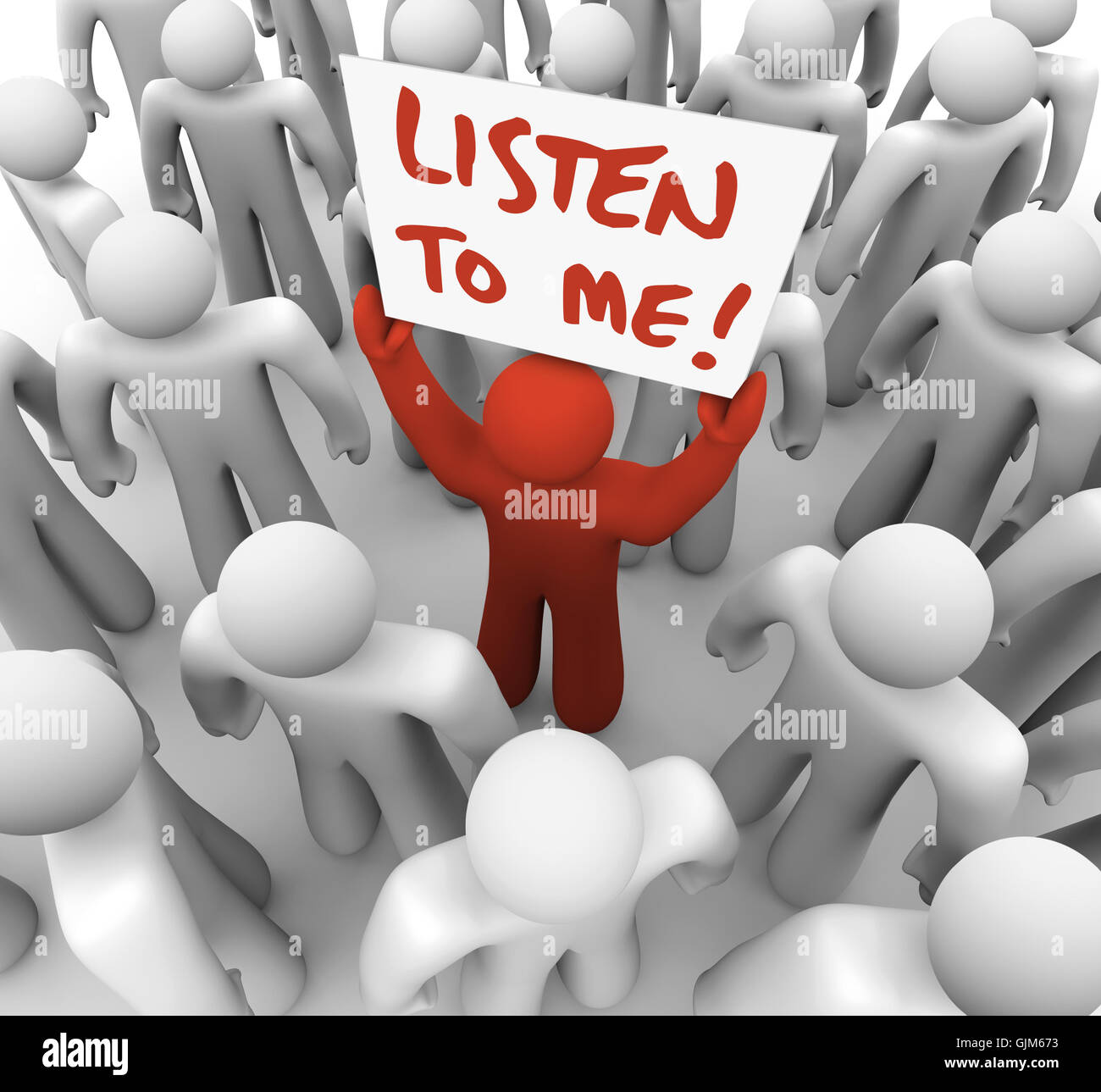 Écoutez-moi signer personne essaie d'obtenir l'attention dans la foule Banque D'Images
