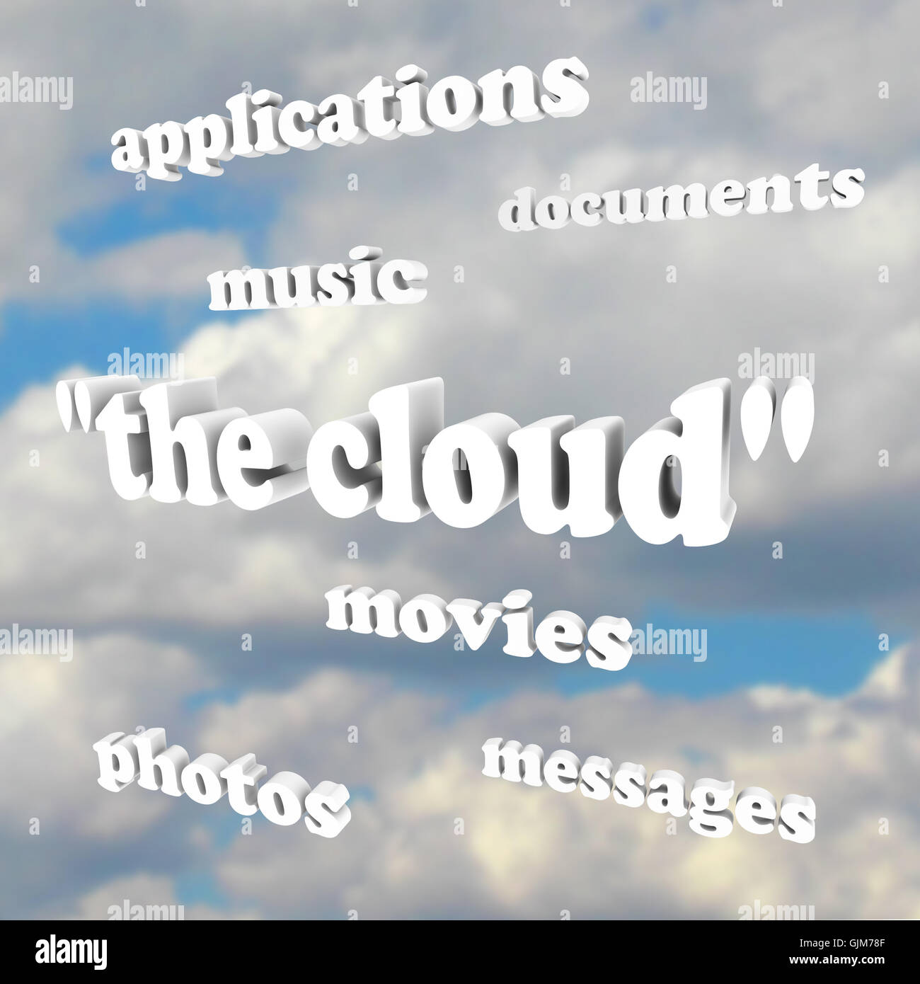 Le Cloud Computing Mots en Sky Photos Vidéos Documents Application Banque D'Images