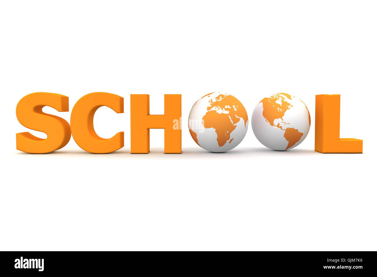 L'École mondiale en Orange - deux globes Banque D'Images