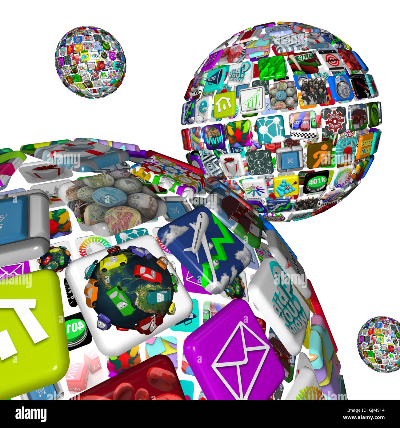 Galaxie d'Apps - Plusieurs Sphères de candidature 600x600 Banque D'Images