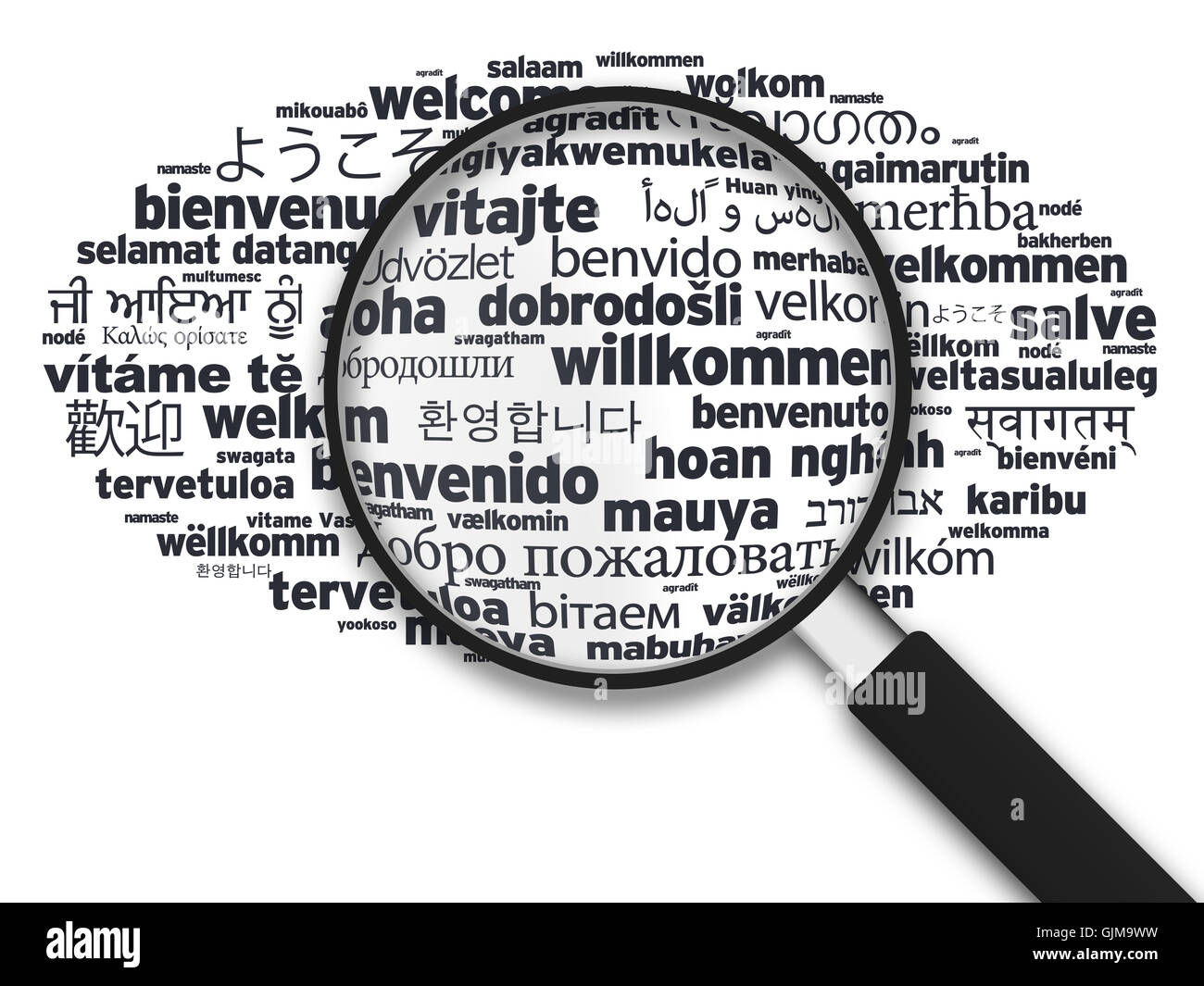 Loupe - Bienvenue dans différentes langues Banque D'Images