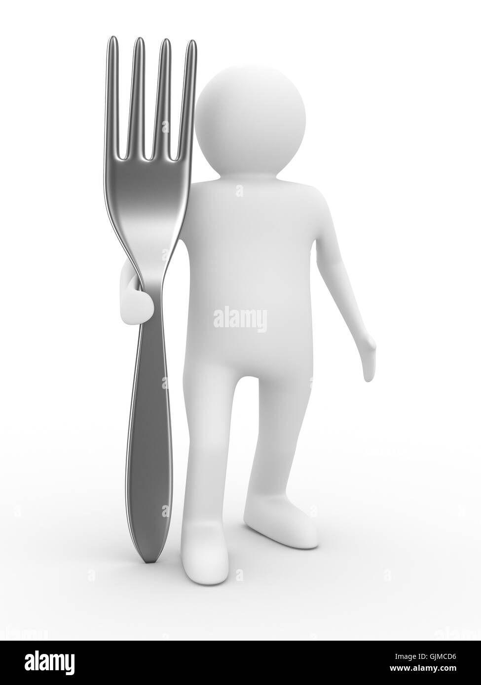 L'homme avec la fourchette sur fond blanc. Image 3D isolés Banque D'Images