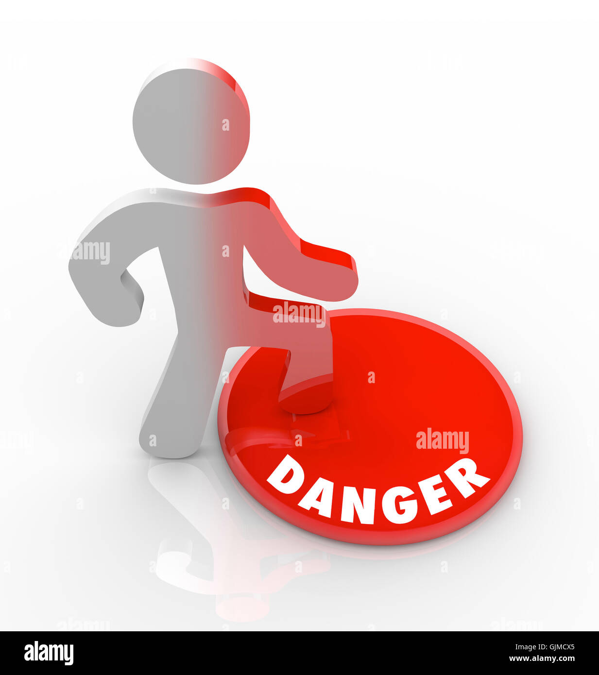Bouton rouge Danger Personne averti des dangers et menaces Banque D'Images