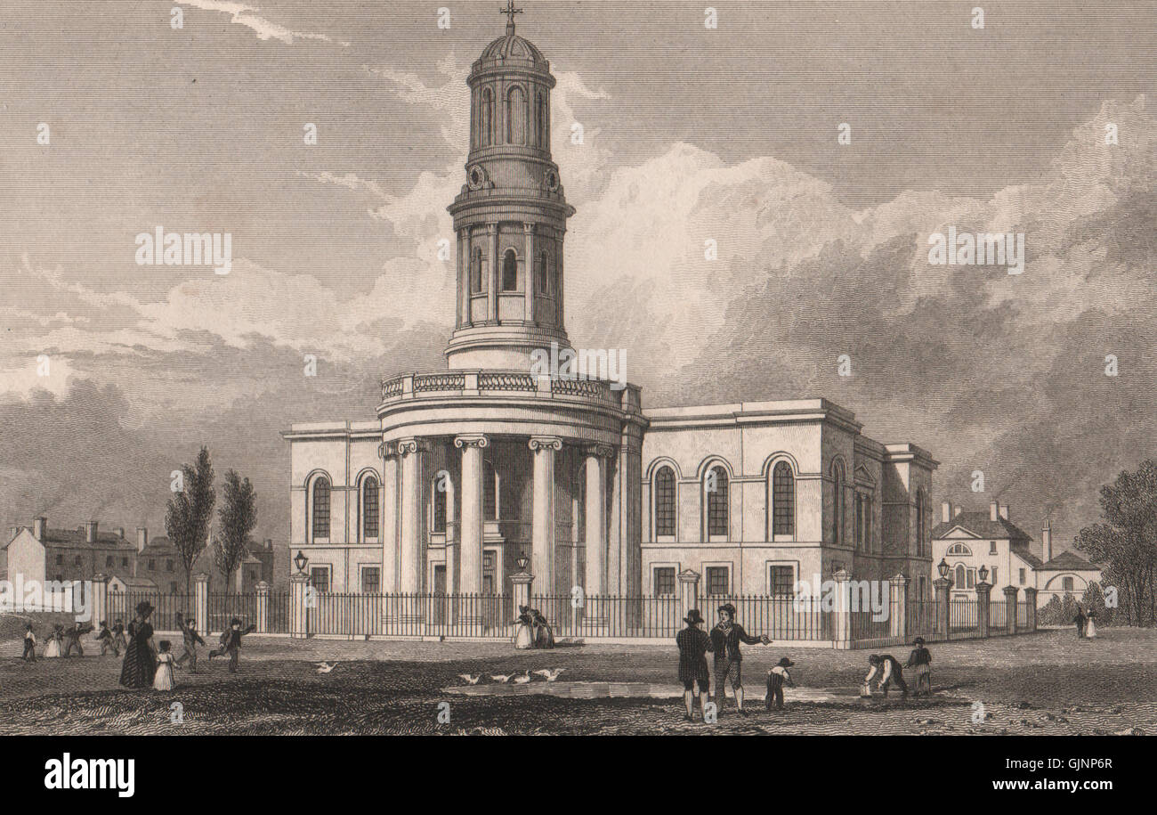 St Philip's Church, Wilton Place, Salford, Manchester. ALLOM, old print 1829 Banque D'Images