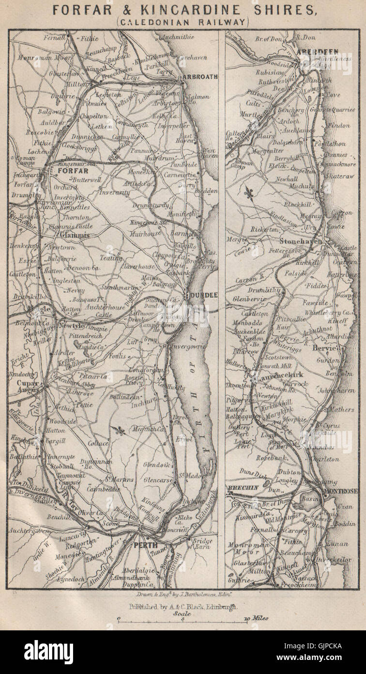 CALEDONIAN RAILWAY. Forfar & Kincardine Shires Perth Aberdeen. L'Écosse 1886 map Banque D'Images