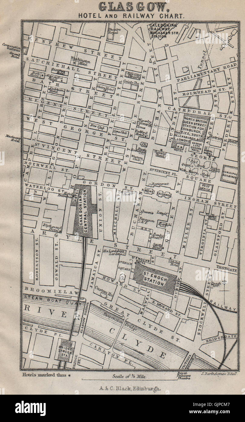 Hôtel de Glasgow et de la carte. Caledonian centre et St Enoch 1886 stations map Banque D'Images