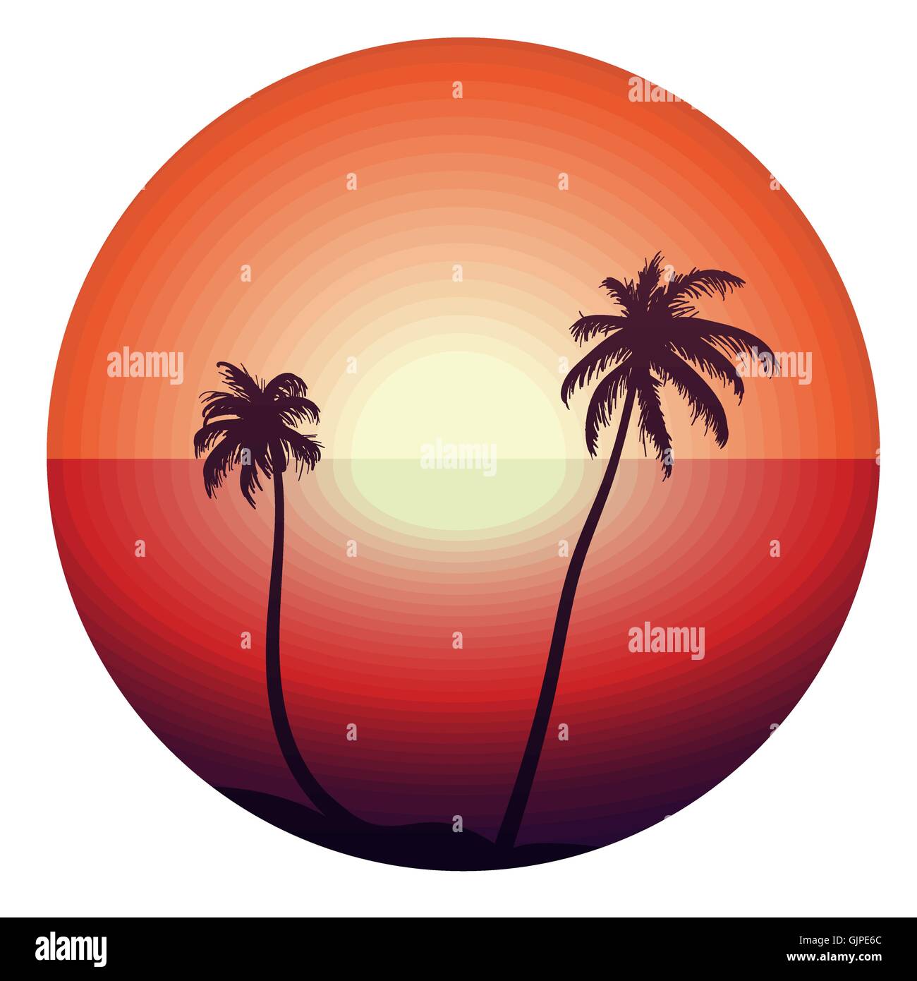 Vintage concept de coucher du soleil à la plage tropicale pour sticker, poster, t-shirt, impression. Bonjour l'été. Vector Illustration de Vecteur