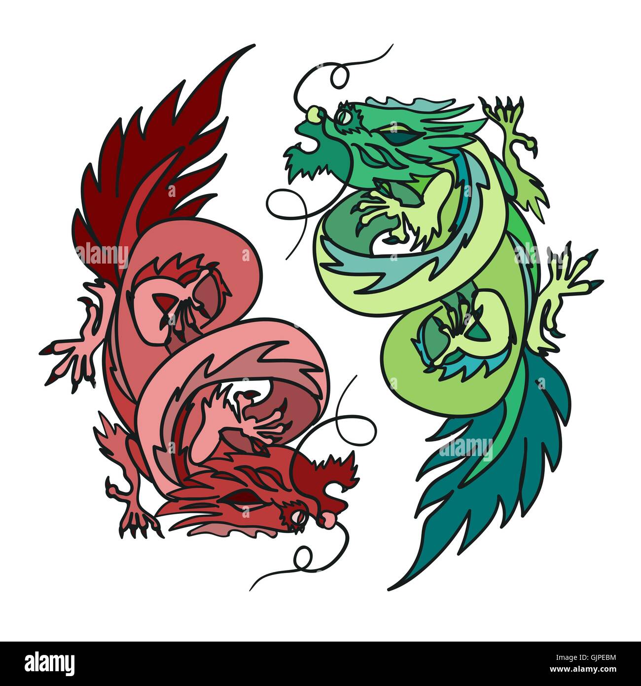 Oriental Dragon chinois isolés Feng Shui en symbole de l'Yin Yang. Vector Illustration de Vecteur
