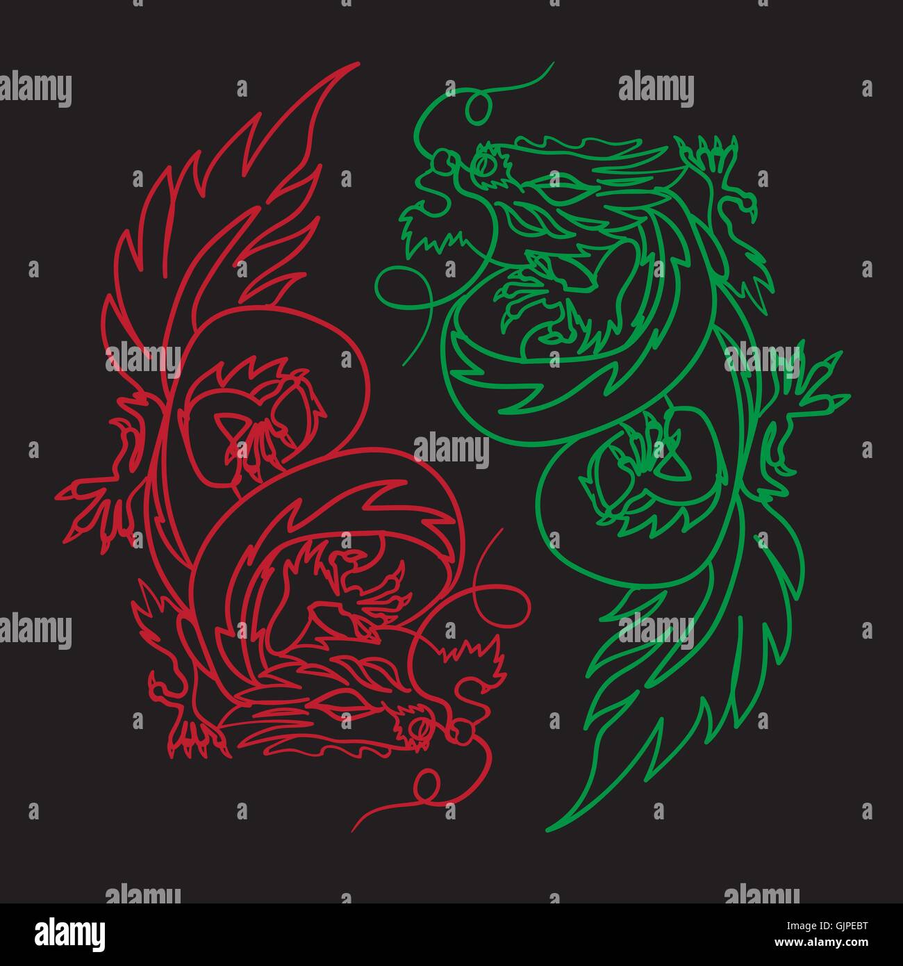 Oriental Dragon chinois isolés Feng Shui en symbole de l'Yin Yang. Vector Illustration de Vecteur