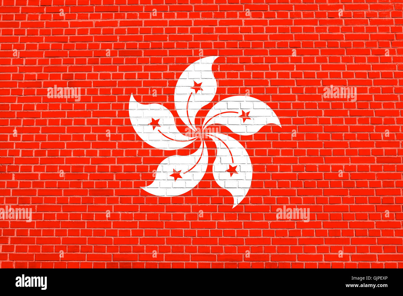 Pavillon de Hong Kong sur mur de brique texture background. Hong Kong est la région administrative spéciale de la République populaire de C Banque D'Images