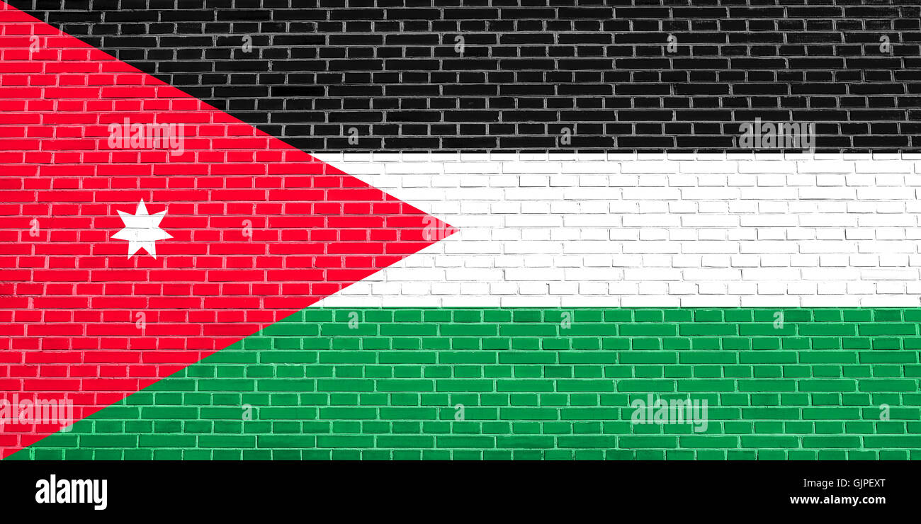 Drapeau de la Jordanie au mur texture background. La Jordanie drapeau national. Banque D'Images