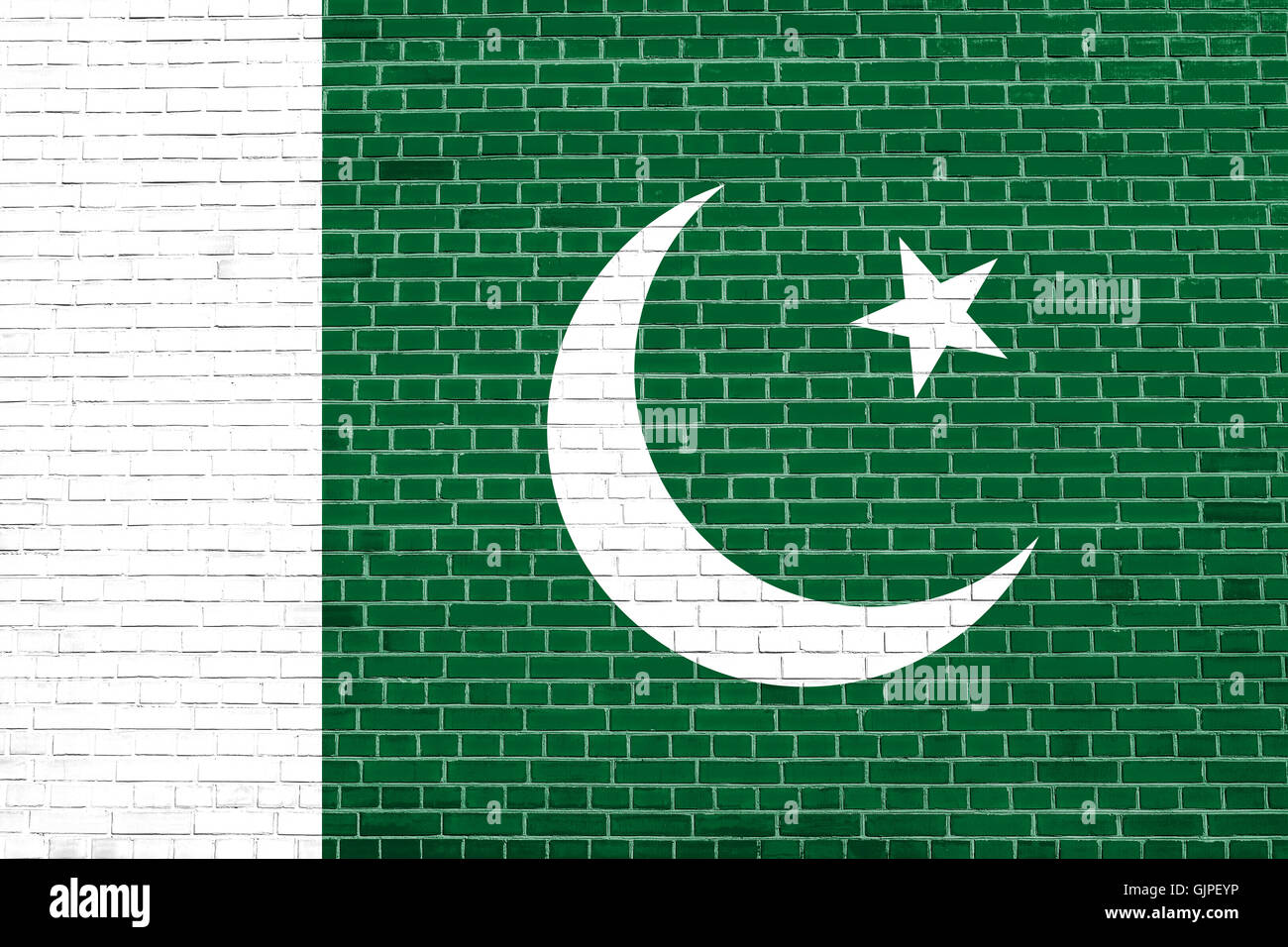 Pavillon du Pakistan sur mur de brique texture background. Drapeau national pakistanais. Banque D'Images
