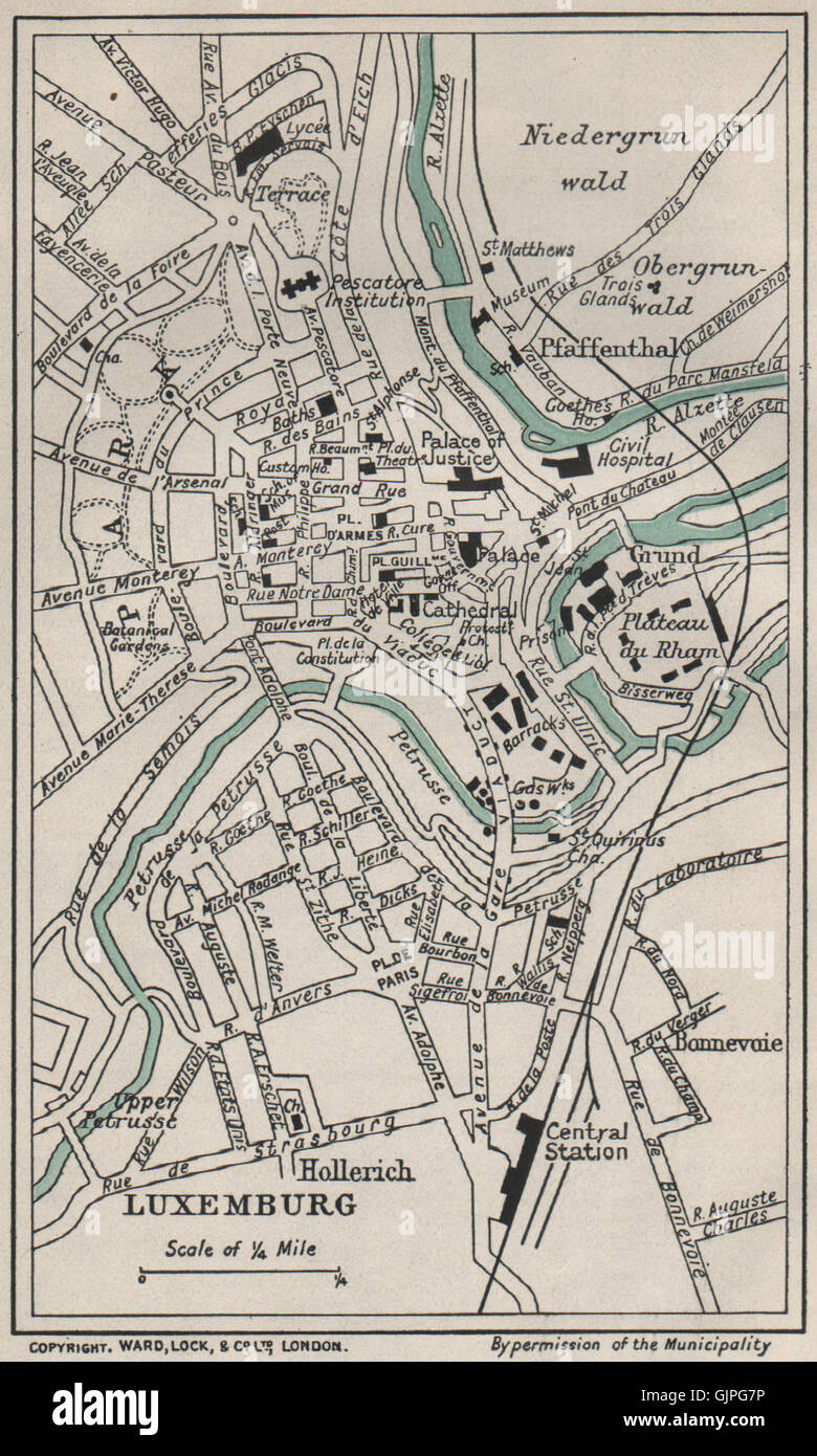 LUXEMBURG vintage town/city plan. Le Luxembourg. WARD LOCK, 1926 carte vintage Banque D'Images