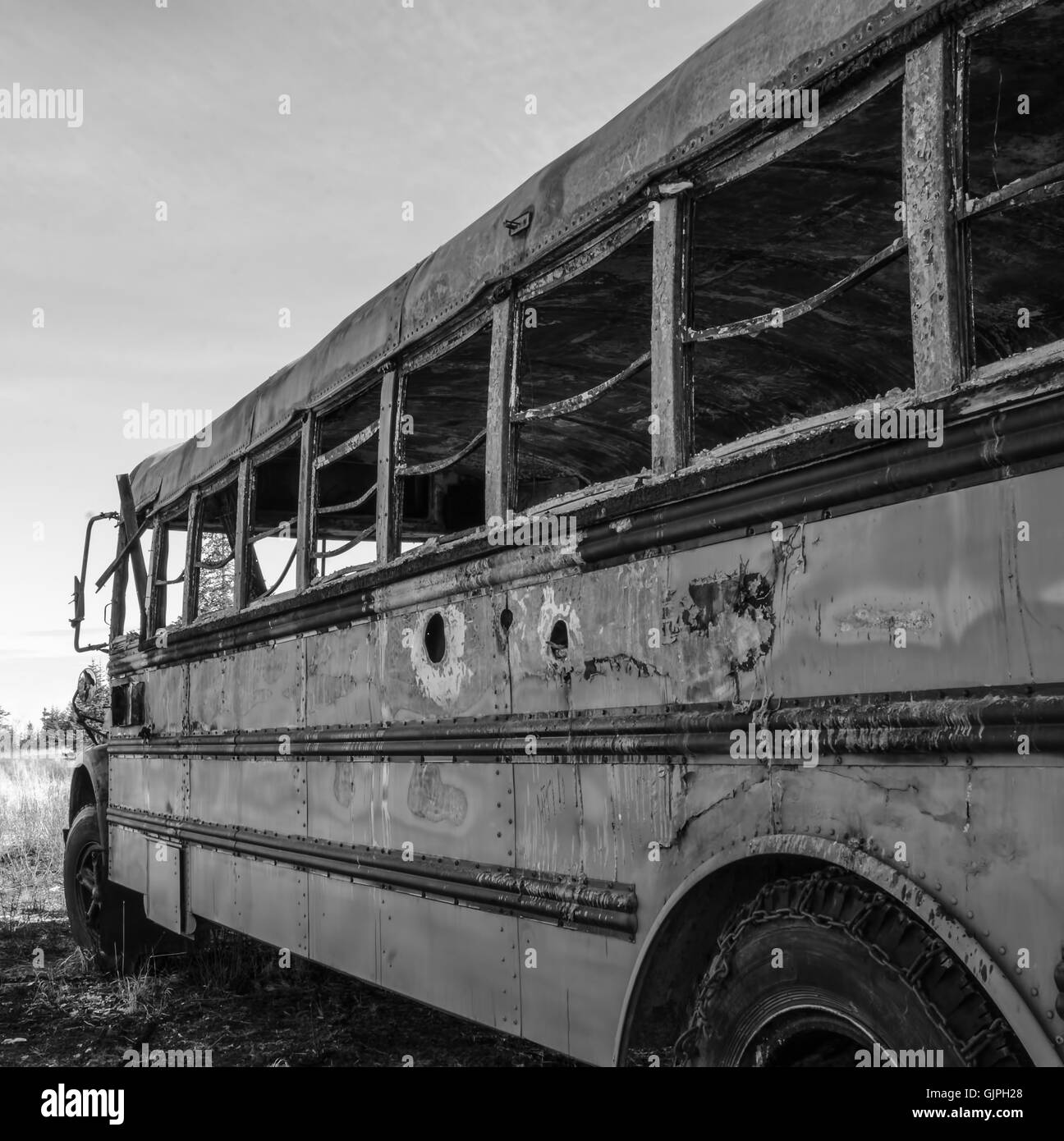 La nature est en train de récupérer de l'épuisement professionnel un autobus scolaire. Banque D'Images
