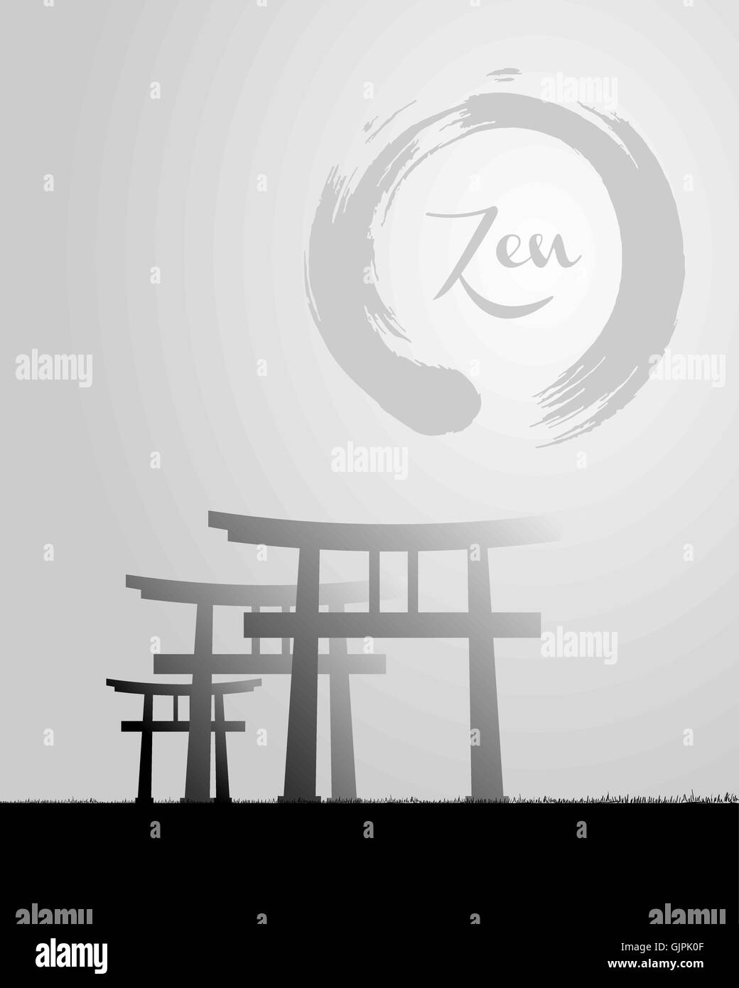 Cercle zen et le Japon illustration paysage Illustration de Vecteur