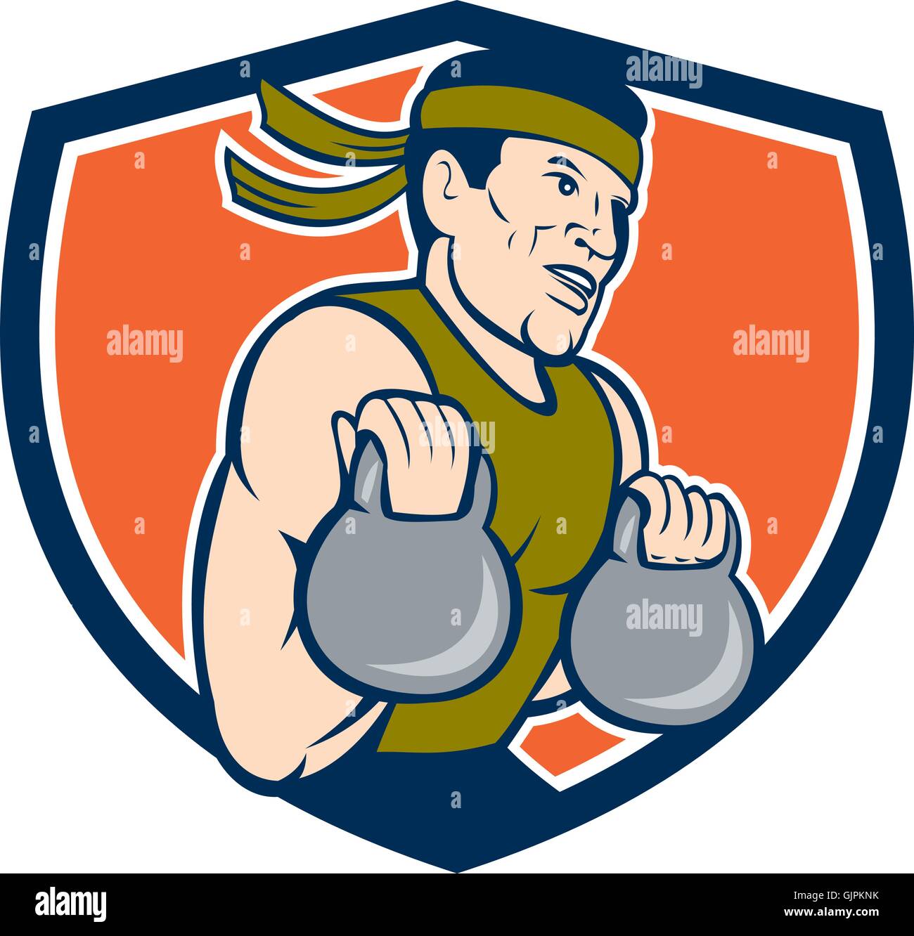 Strongman Kettlebell Levage Crest Cartoon Illustration de Vecteur