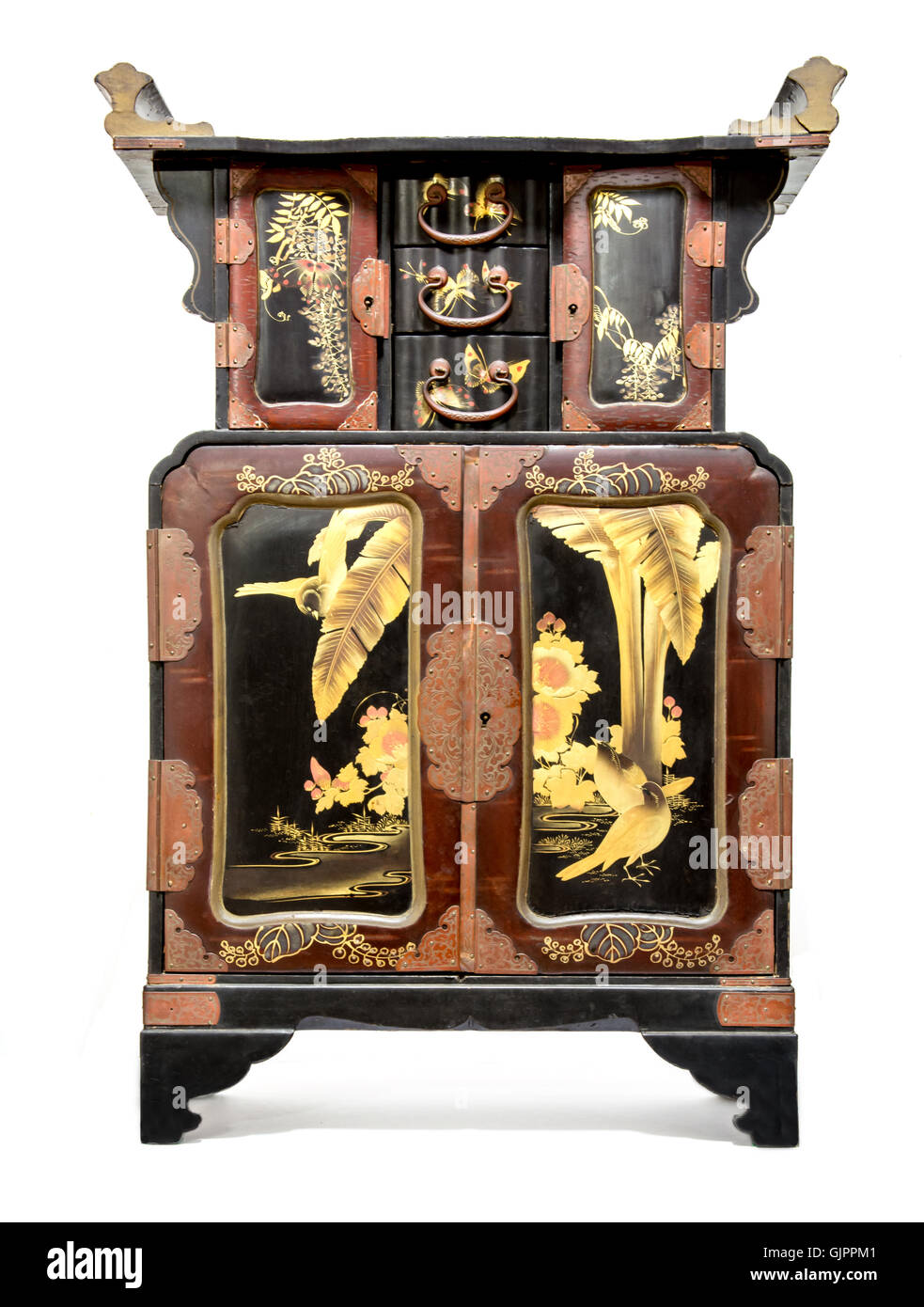 Japonais Antique laque noire et or de table. Banque D'Images