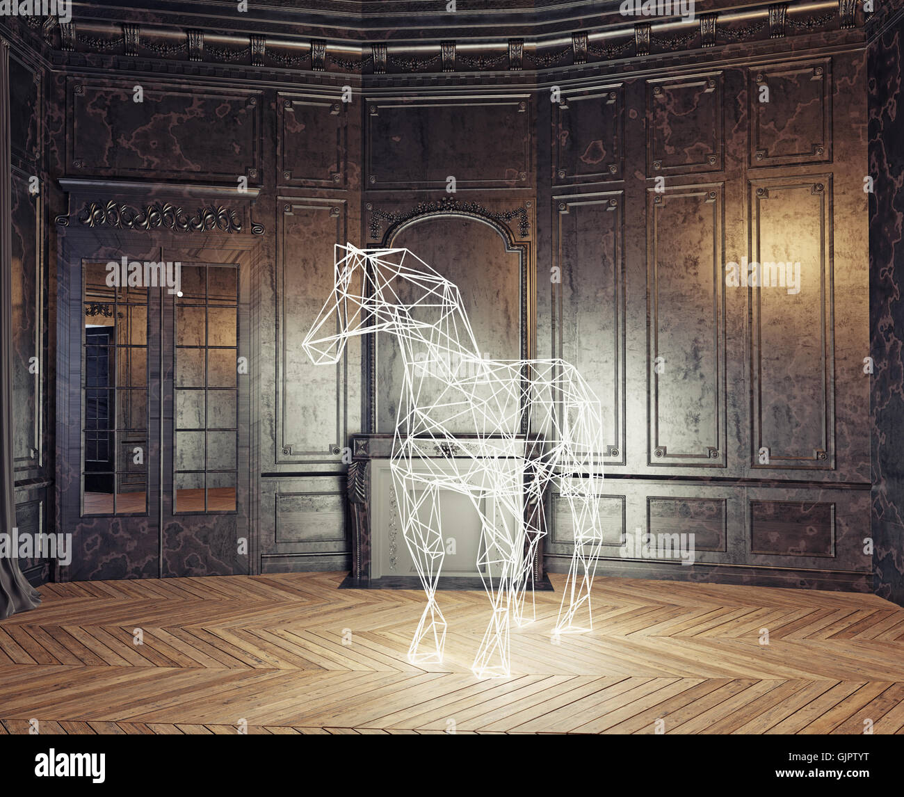 Poly-bas brillant style cheval dans l'intérieur de luxe. Concept de rendu 3D Banque D'Images