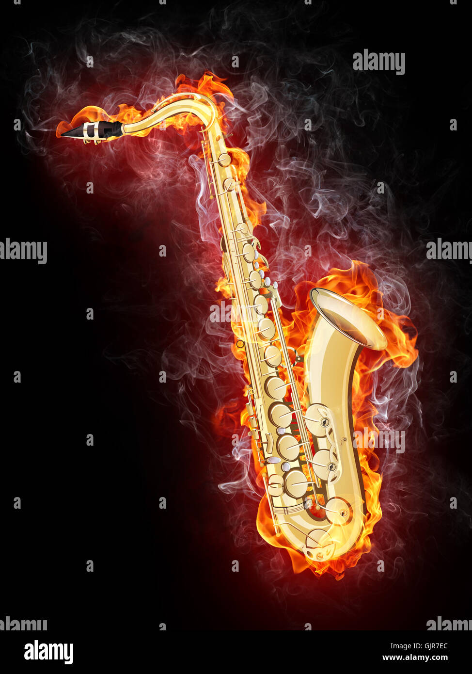 Saxophone dans Flame Banque D'Images