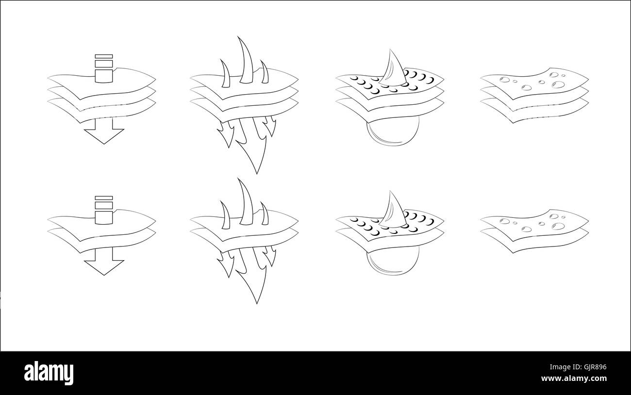 Signe de deux ou trois, la respiration et l'étanche à l'eau ou d'humidité des couches de passage. Symboles isolés. L'illustration. Vector Illustration de Vecteur