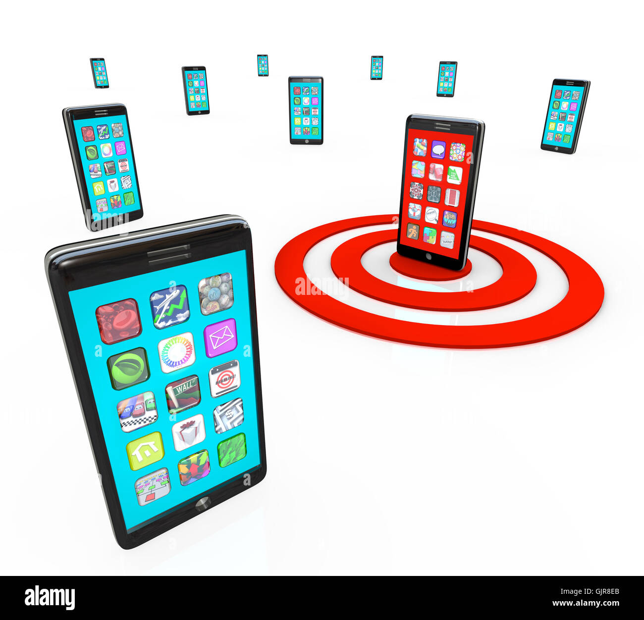 Icônes d'application Smart Phone ciblées pour les apps Banque D'Images
