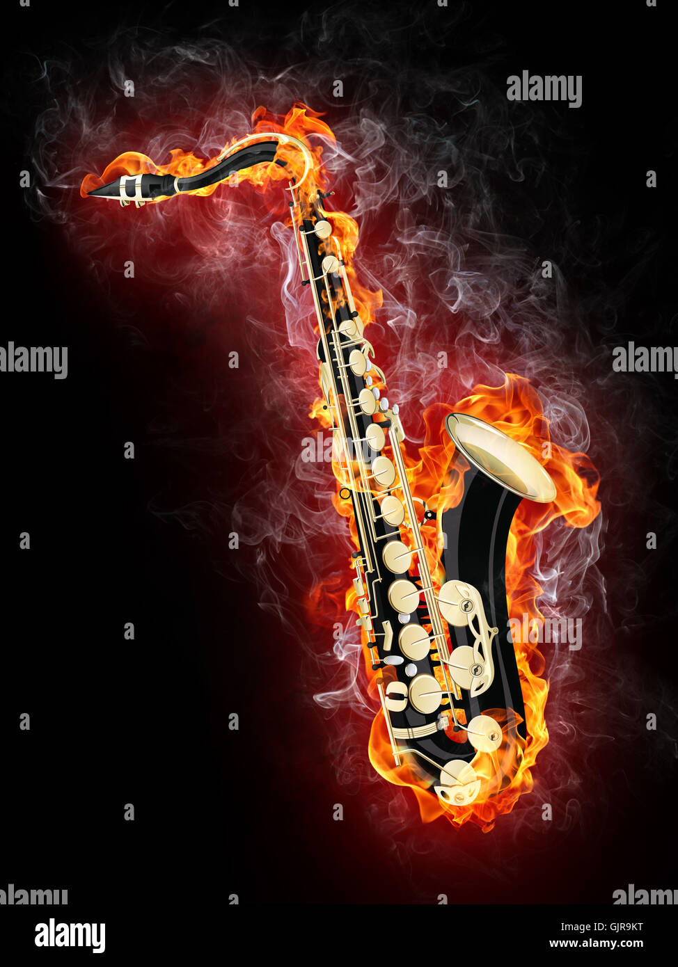 Saxophone dans Flame Banque D'Images