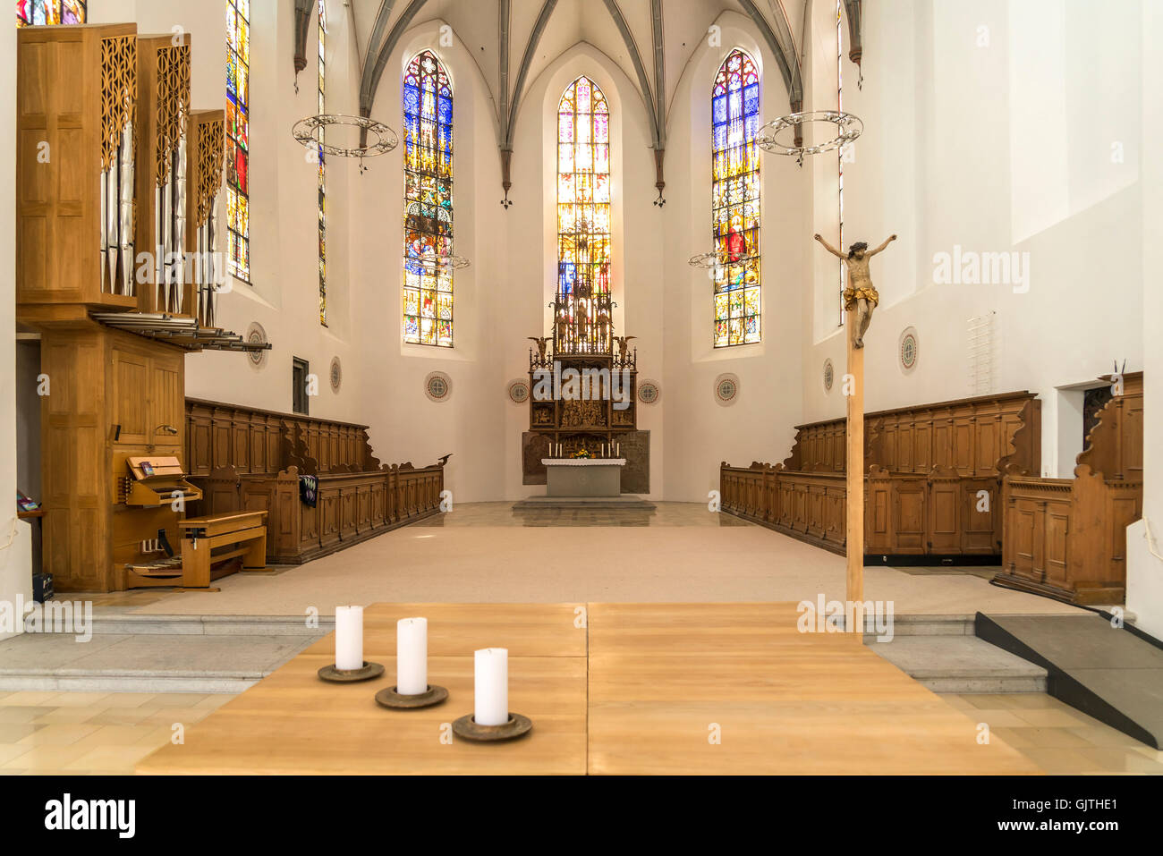 L'intérieur de l'église gothique St Mang, Kempten, Allgäu, Bava Banque D'Images