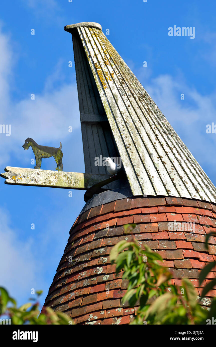 (Hop kiln) dans le Kent. Tableau de bord en haut, tourne avec le vent pour permettre la ventilation pour le séchage du houblon ci-dessous. Banque D'Images