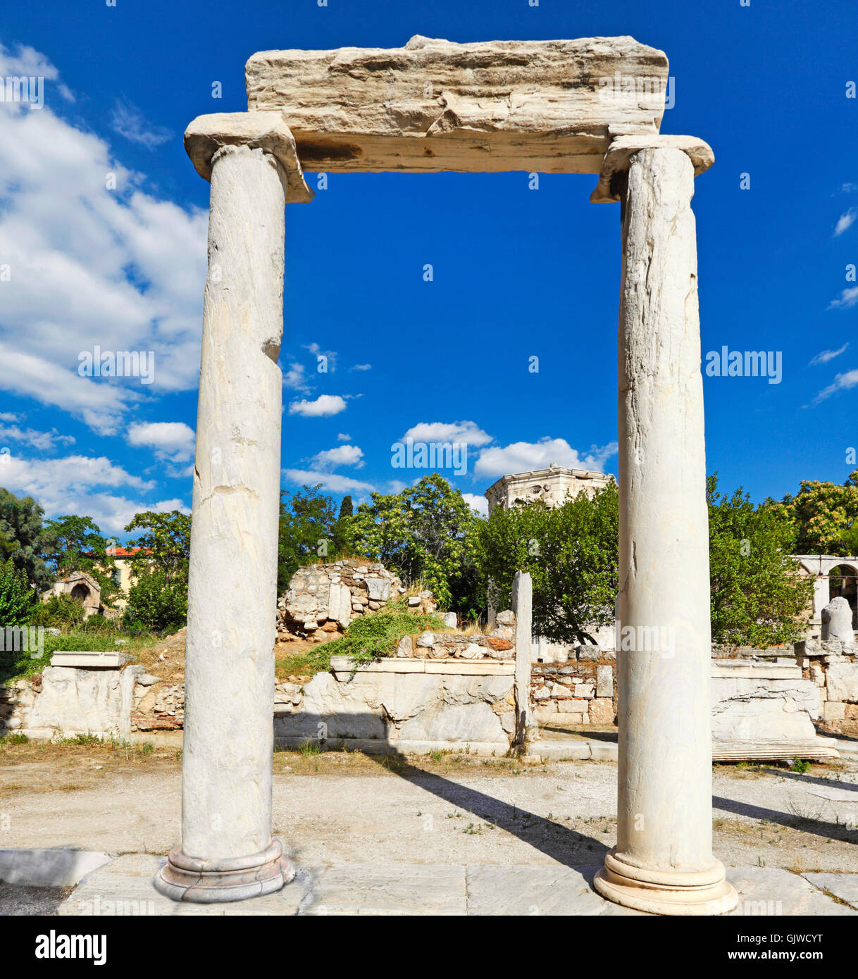 L'Est à l'Agora romaine Propylon, Grèce Banque D'Images