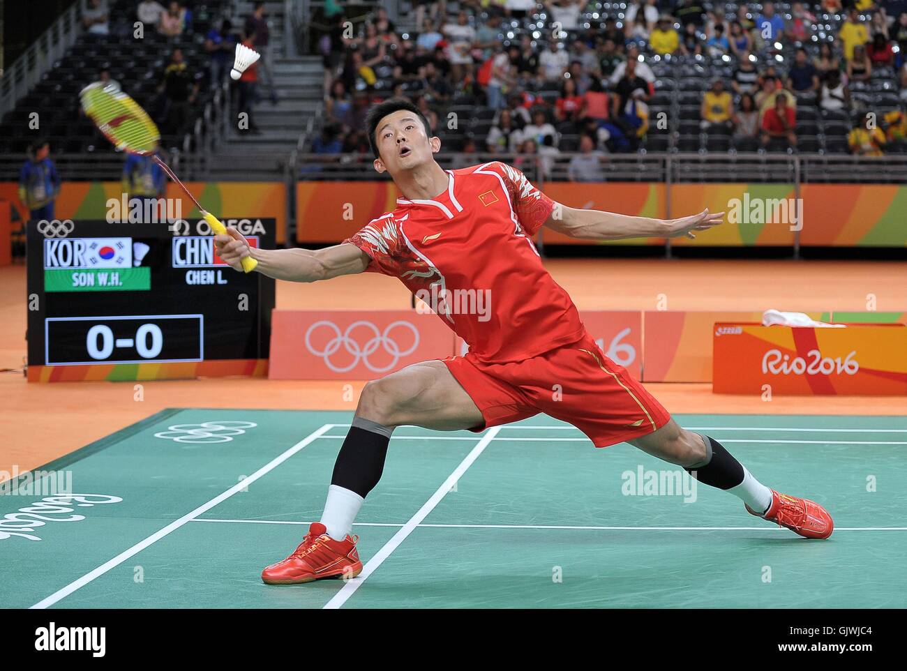 Rio de Janeiro, Brésil. Août 17, 2016. Chen Long (CHN). Mens des célibataires quart de finale. Le Badminton. Jeux Olympiques de Rio 2016. Pavillion 4 Riocentro. Rio de Janeiro. Le Brésil. 17/08/2016. Credit : Sport en images/Alamy Live News Banque D'Images