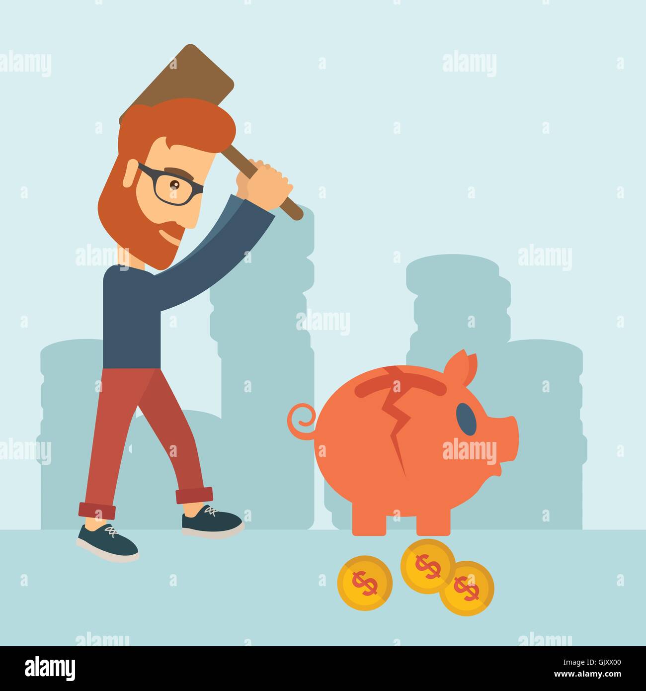 Man breaking piggy bank Illustration de Vecteur