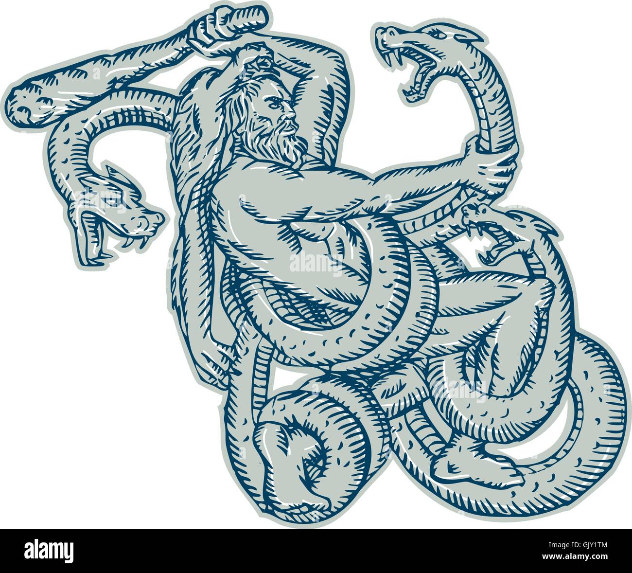 Lutte contre l'Hercules Gravure Club Hydra Illustration de Vecteur