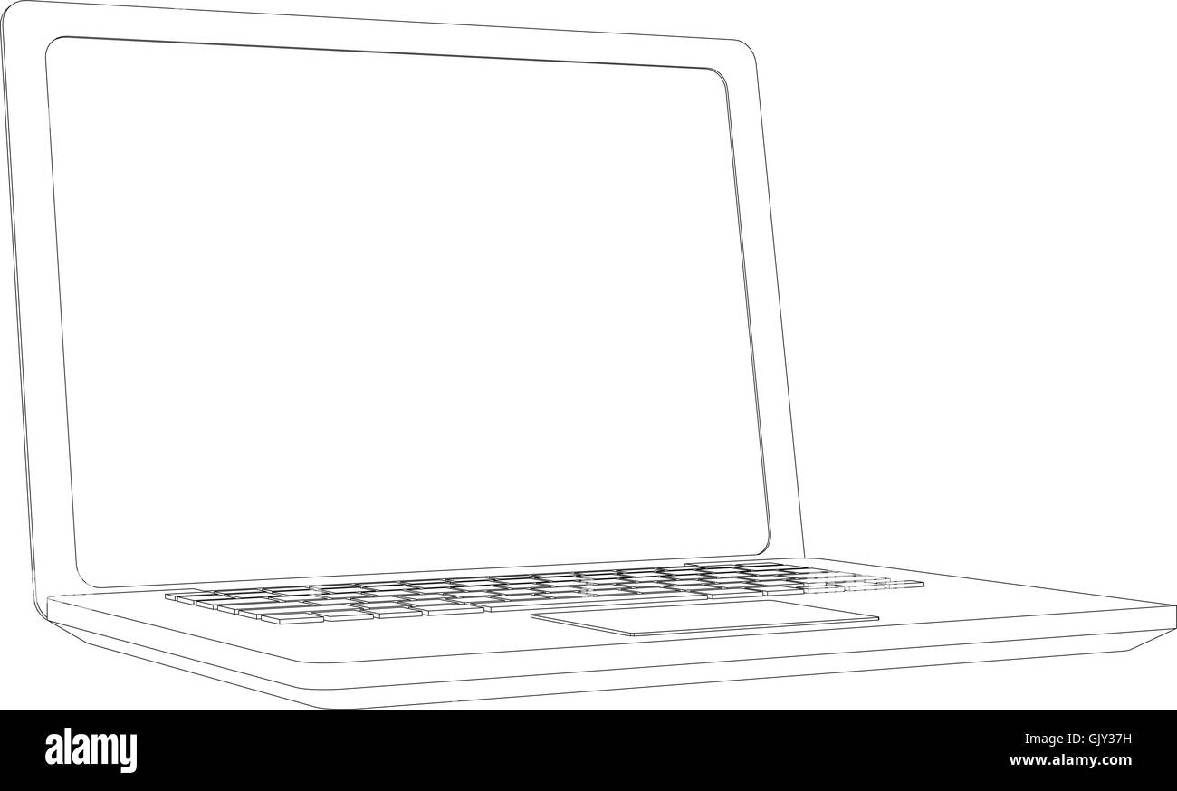 Ordinateur portable ouvert en fil de fer. Vue en perspective. Vector illustration Illustration de Vecteur